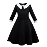 FC374 - Wednesday Gothic Black Dress Halloween Costume Fancy Party Cosplay Outfit with Hair Wig for Girls Size 4T to 14