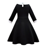 FC374 - Wednesday Gothic Black Dress Halloween Costume Fancy Party Cosplay Outfit with Hair Wig for Girls Size 4T to 14