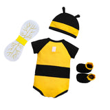 FC377 - Newborn Infant Baby Honey Bee Onesie Romper Costume Bodysuit Party Dress Up Set with Wings, Socks and Hat Size 0-12 Months