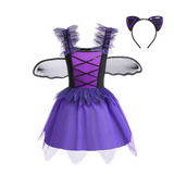 FC382 - Bat Girls Purple Witch Halloween Costume with Wings and Headband for Girls
