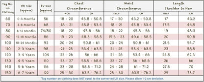 Pink Princess Dress Size Chart