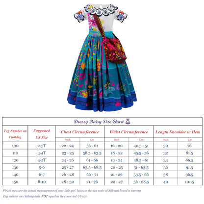 kids floral dress costume size chart