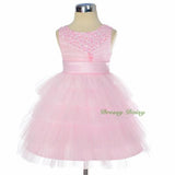 FG292 Baby Girls Beads Tulle Tiered flower Girl  Pageant Birthday Dresses Size 6 Months - 3