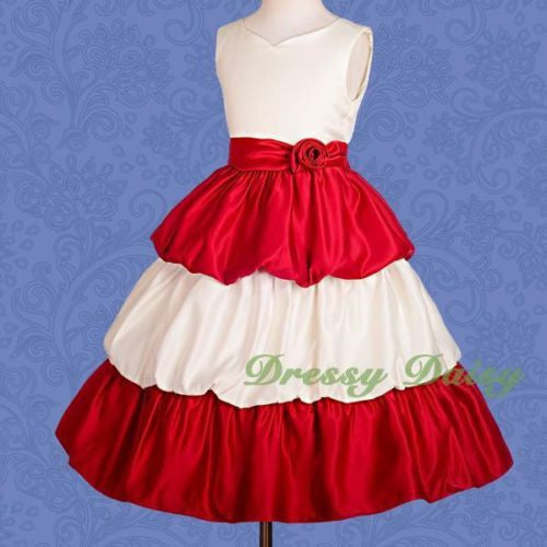 FG180 Girls' Satin Tiered Bubble Flower Girl Dresses Party Pageant Dress Size 4-12