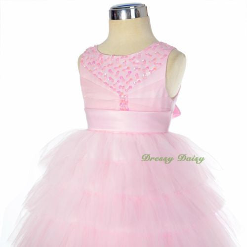 FG292 Baby Girls Beads Tulle Tiered flower Girl  Pageant Birthday Dresses Size 6 Months - 3