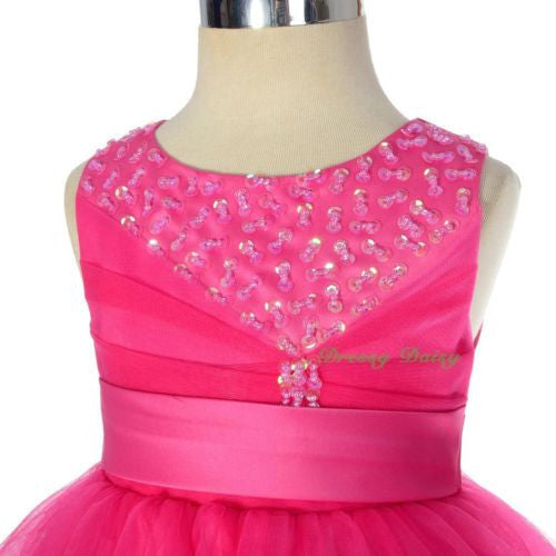 FG292 Baby Girls Beads Tulle Tiered flower Girl  Pageant Birthday Dresses Size 6 Months - 3