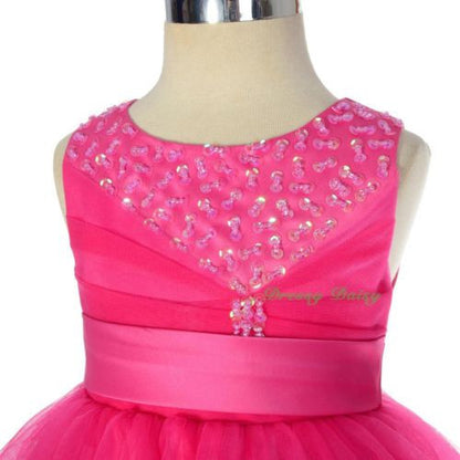 FG292 Baby Girls Beads Tulle Tiered flower Girl  Pageant Birthday Dresses Size 6 Months - 3