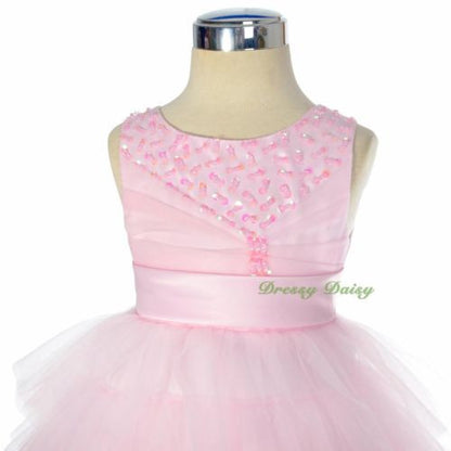 FG292 Baby Girls Beads Tulle Tiered flower Girl  Pageant Birthday Dresses Size 6 Months - 3