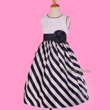 FG286 Blue Strips Satin Formal Occasion Dress Wedding Flower Girl Pageant Size 4-10