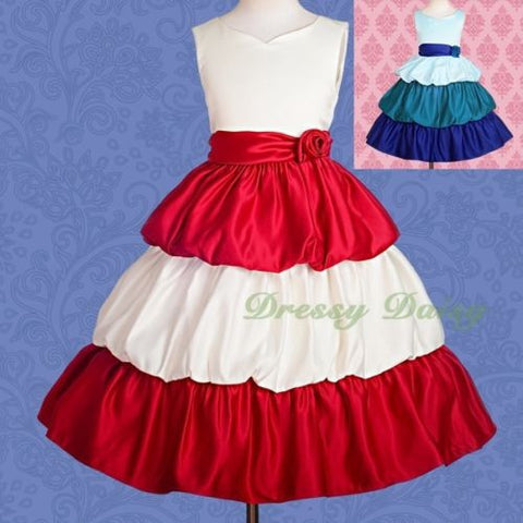 FG180 Girls' Satin Tiered Bubble Flower Girl Dresses Party Pageant Dress Size 4-12
