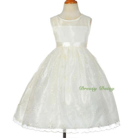 FG289 Elegant Floral Embroideries Skirt See-Through Wedding Flower Girl Dress Size 4-8