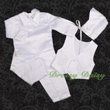ST020 Baby Boys' 4 Pcs Satin Baptism Christening Suit With Bonnet Long Sleeves Infant Size 0-12 Months