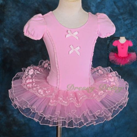 BA036 Girl Bows Lace Ballet Tutu Dancewear Pageant Fairy Dress Up Size 2T-6