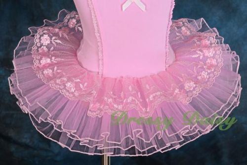 BA036 Girl Bows Lace Ballet Tutu Dancewear Pageant Fairy Dress Up Size 2T-6