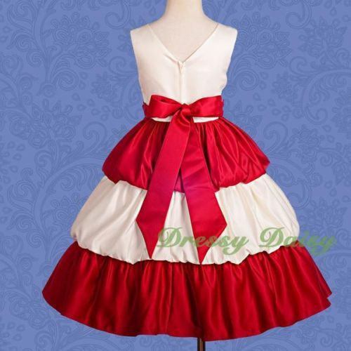 FG180 Girls' Satin Tiered Bubble Flower Girl Dresses Party Pageant Dress Size 4-12