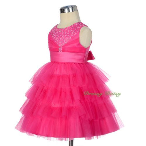 FG292 Baby Girls Beads Tulle Tiered flower Girl  Pageant Birthday Dresses Size 6 Months - 3