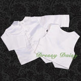 ST020 Baby Boys' 4 Pcs Satin Baptism Christening Suit With Bonnet Long Sleeves Infant Size 0-12 Months