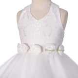 FG283 Halter Floral Lace Lovely Rosettes Party Wedding Flower Girl Dress Size 2-9