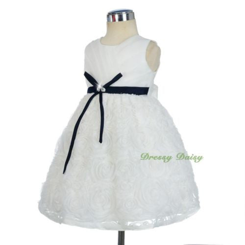 FG306 Ribbon Bow Rosette Pattern Skirt Wedding Flower Girl Dress Party Size 18 Months - 6