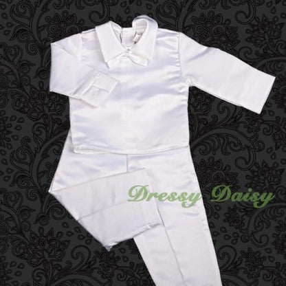ST020 Baby Boys' 4 Pcs Satin Baptism Christening Suit With Bonnet Long Sleeves Infant Size 0-12 Months