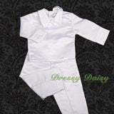 ST020 Baby Boys' 4 Pcs Satin Baptism Christening Suit With Bonnet Long Sleeves Infant Size 0-12 Months
