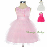 FG292 Baby Girls Beads Tulle Tiered flower Girl  Pageant Birthday Dresses Size 6 Months - 3