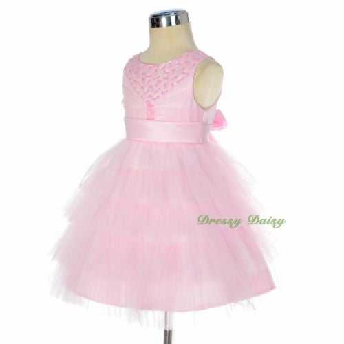 FG292 Baby Girls Beads Tulle Tiered flower Girl  Pageant Birthday Dresses Size 6 Months - 3