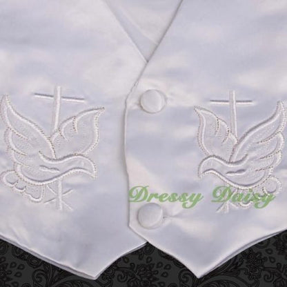 ST020 Baby Boys' 4 Pcs Satin Baptism Christening Suit With Bonnet Long Sleeves Infant Size 0-12 Months