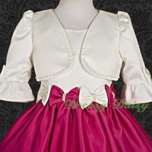 CT001 Ivory Beaded Bolero Jacket Wedding Flower Girl Pageant Party Size 2T-12