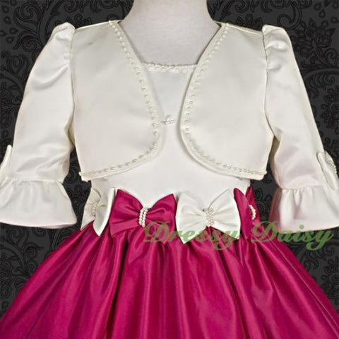 CT001 Ivory Beaded Bolero Jacket Wedding Flower Girl Pageant Party Size 2T-12