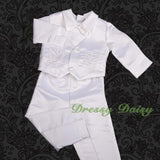 ST020 Baby Boys' 4 Pcs Satin Baptism Christening Suit With Bonnet Long Sleeves Infant Size 0-12 Months