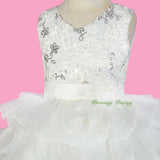 FG299 Ivory Organza Satin Tiered Formal Dress Wedding Flower Girl Party Size 3-10