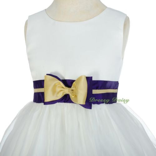 FG298 Classical Bow Wedding Girl Dress Flower Embroidered Bridesmaid Size 3-10