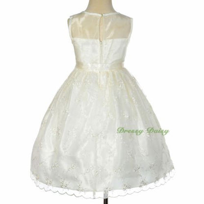 FG289 Elegant Floral Embroideries Skirt See-Through Wedding Flower Girl Dress Size 4-8
