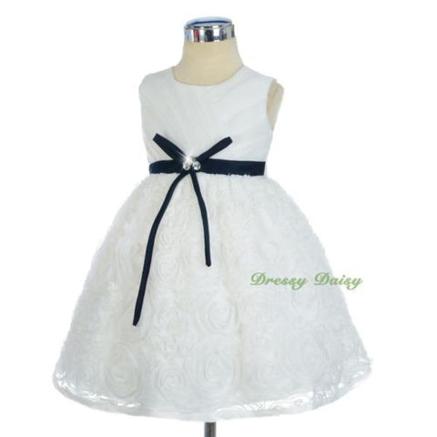 FG306 Ribbon Bow Rosette Pattern Skirt Wedding Flower Girl Dress Party Size 18 Months - 6