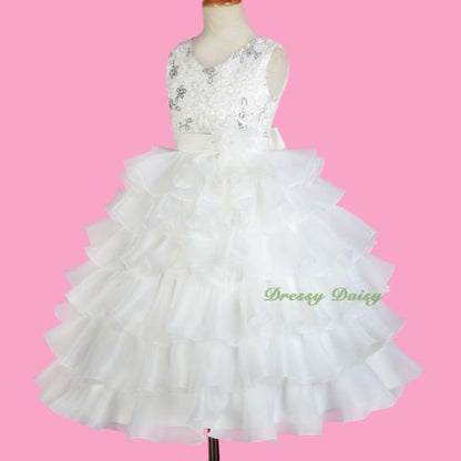 FG299 Ivory Organza Satin Tiered Formal Dress Wedding Flower Girl Party Size 3-10