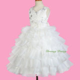 FG299 Ivory Organza Satin Tiered Formal Dress Wedding Flower Girl Party Size 3-10