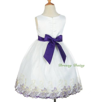 FG298 Classical Bow Wedding Girl Dress Flower Embroidered Bridesmaid Size 3-10