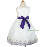 FG298 Classical Bow Wedding Girl Dress Flower Embroidered Bridesmaid Size 3-10