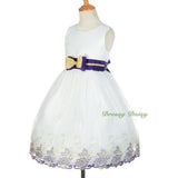 FG298 Classical Bow Wedding Girl Dress Flower Embroidered Bridesmaid Size 3-10