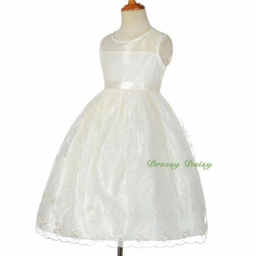 FG289 Elegant Floral Embroideries Skirt See-Through Wedding Flower Girl Dress Size 4-8