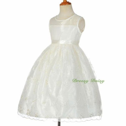 FG289 Elegant Floral Embroideries Skirt See-Through Wedding Flower Girl Dress Size 4-8
