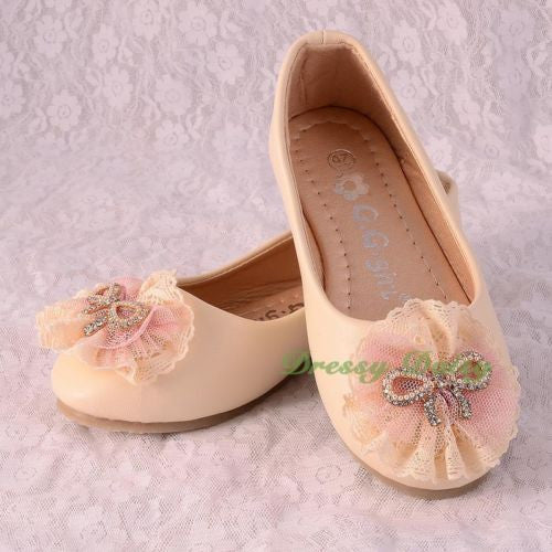 GS014 Lace Lather Ballet Slipper Shoes US Size 8.5-1.5 Flower Girl Pageant Party