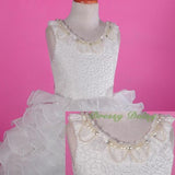 FG238 Girls Lace Organza Ruffle Tiered Party Flower Girl Dresses Ball Gown Size 2-10