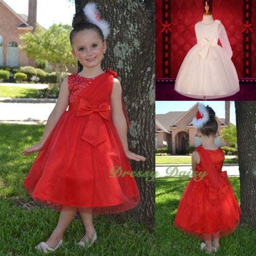 FG275 Girls' Beaded Satin Tulle Wedding Flower Girl Pageant Party Dresses Size 18 Months - 8