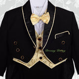 ST015A Baby Boys' Jacquard Vest 5 Pieces Formal Tuxedo Suit With Tail Christening Outfit Size 9 Months - 3