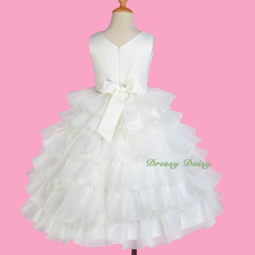 FG299 Ivory Organza Satin Tiered Formal Dress Wedding Flower Girl Party Size 3-10