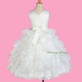 FG299 Ivory Organza Satin Tiered Formal Dress Wedding Flower Girl Party Size 3-10