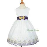 FG298 Classical Bow Wedding Girl Dress Flower Embroidered Bridesmaid Size 3-10