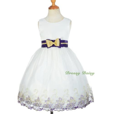 FG298 Classical Bow Wedding Girl Dress Flower Embroidered Bridesmaid Size 3-10
